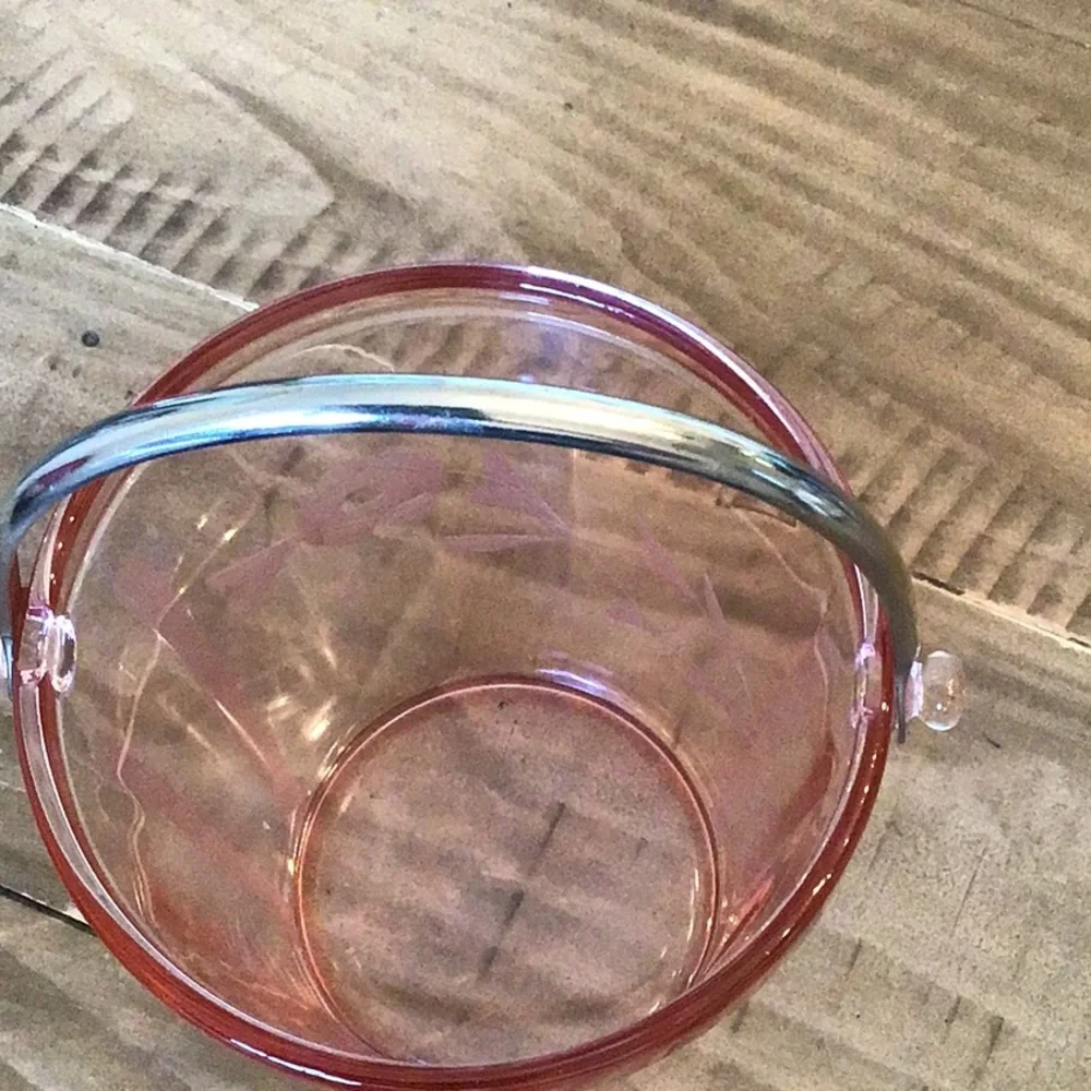 Vintage pink depression glass ice bucket